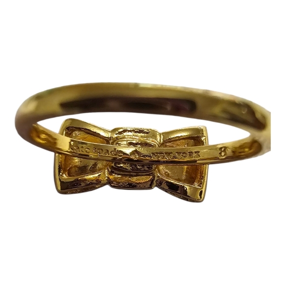 KATE SPADE "Take a Bow" Black and Gold -Tone Enamel Bow Ring 7.5 - Picture 3 of 9